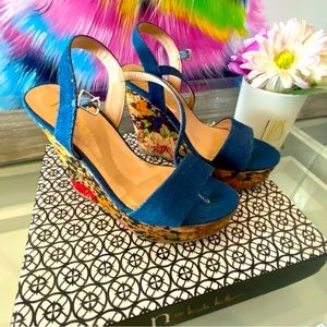 High wedges shoes denim fabric